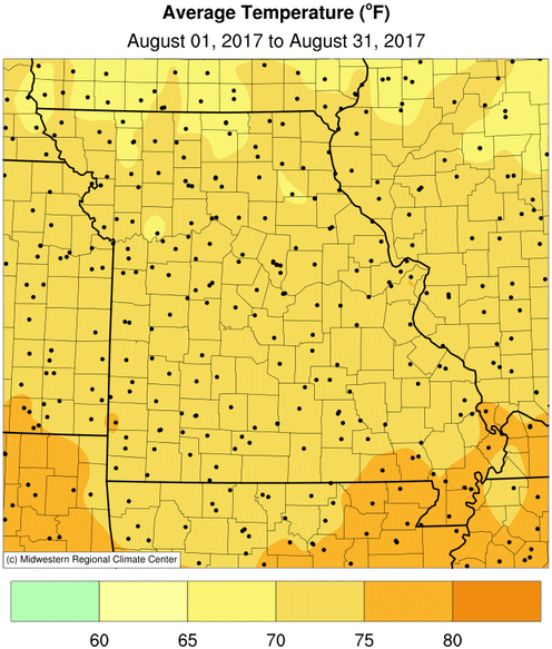 Average Temperature Map, Missouri