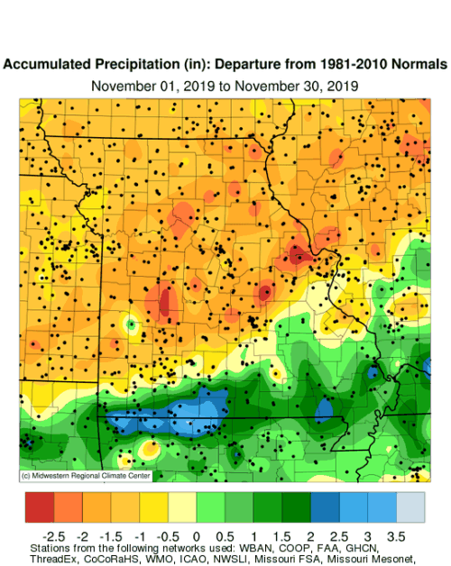 Missouri Accumulated Precipitation Departure November 2019