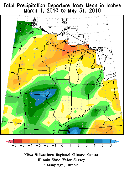 Total Precip Departure Mar-May 2010