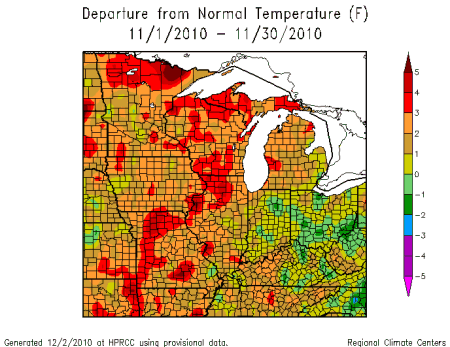 Departure from Normal Temperature Nov. 1, 2010 - Nov. 30, 2010