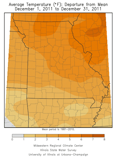 Average Temperature Departure from Mean December 1, 2011 - December 31, 2011