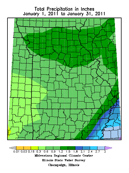 Total Precipitation in Inches, Jan. 1, 2011 - Jan. 31, 2011