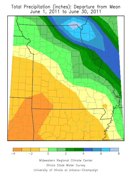 Total Precipitation Departure from Mean June 1, 2011 - June 30, 2011