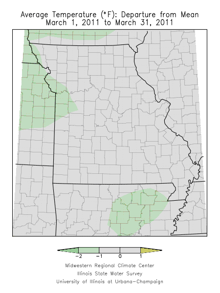 Average Temperature Departure from Mean Mar. 1, 2011 - Mar. 31, 2011