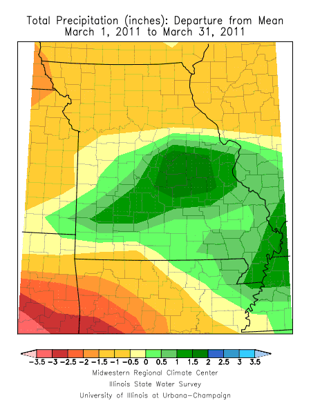 Total Precipitation Departure from Mean Mar. 1, 2011 - Mar. 31, 2011