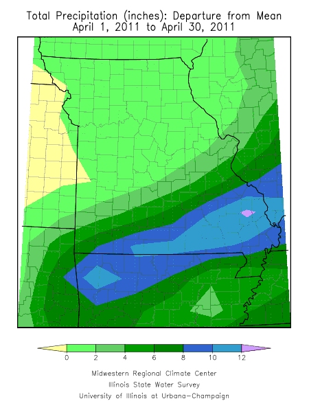 Total Precipitation Departure from Mean Apr. 1, 2011 - Apr. 30, 2011