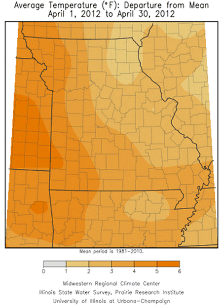 Average Temperature Departure from Mean April 1, 2012 - April 30, 2012