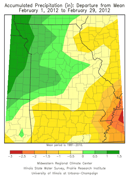 Total Precipitation Departure from Mean February 1, 2012 - February 29, 2011