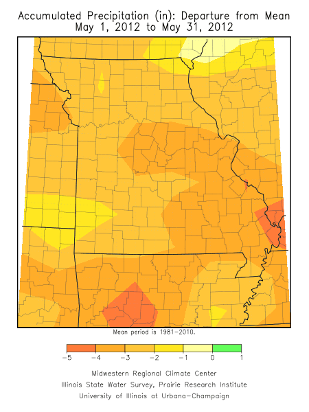 Accumulated Precipitation Departure from Mean May 1, 2012 - May 31, 2012