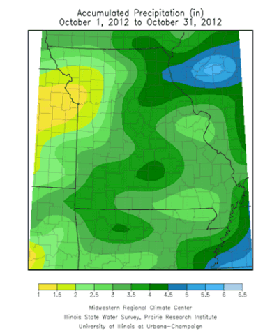 Accumulated Precipitation (in), October 2012