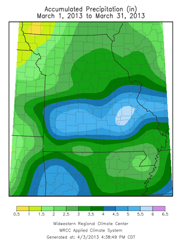 Accumulated Precipitation (in): March 1, 2013 to March 31, 2013