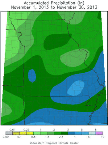 Accumulated Preciptation (in): November 1, 2013 to November 30, 2013