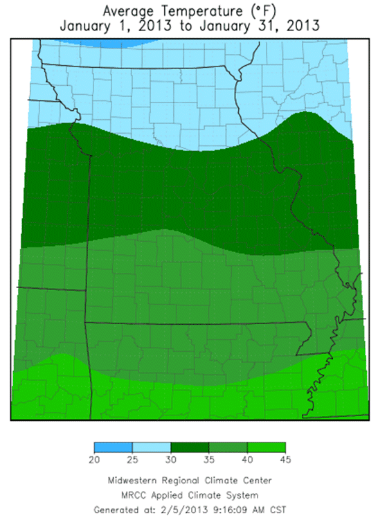 Average Temperature, January 1-31, 2013