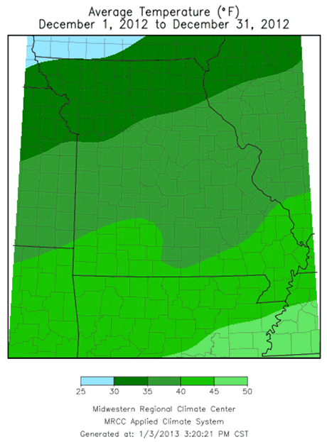 Average Temperature (F), December 2012