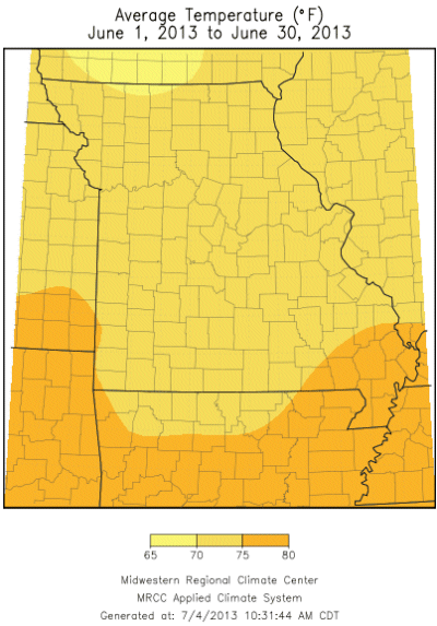 Average Temperature (°F): June 1, 2013 to June 30, 2013