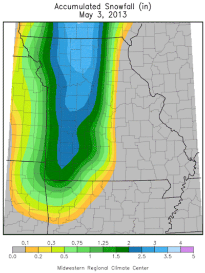 Accumulated Snowfall (in):  May 3, 2013