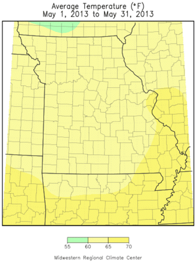 Average Temperature (°F): May 1, 2013 to May 31, 2013