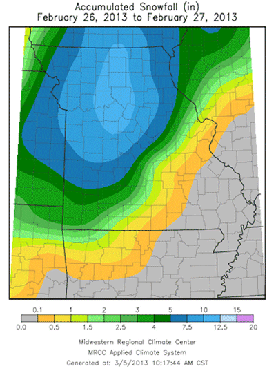 Accumulated Snowfall (in) February 26, 2013 to February 27, 2013