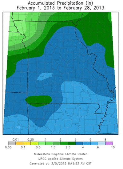 Accumulated Precipitation (in) February 1, 2013 to February 28, 2013