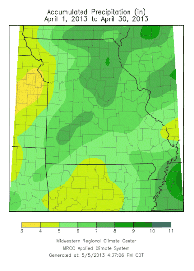 Accumulated Preciptation (in):  April 1, 2013 to April 30, 2013