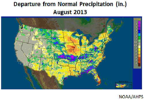 Departure from Normal Percipitation (in.) August 2013