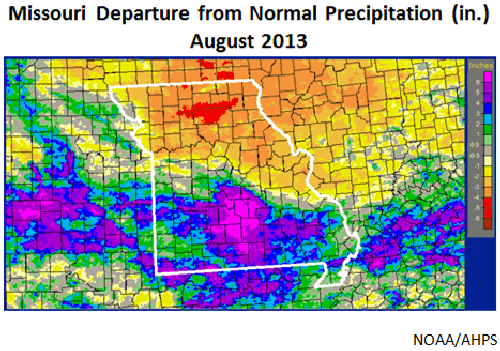 Missouri Departure from Normal Percipitation (in.) August 2013