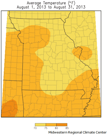 Average Temperature (°F): August 1, 2013 to August 31, 2013