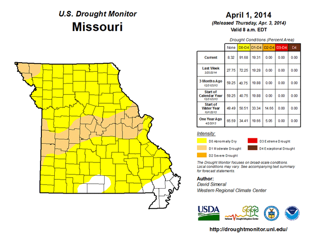 U.S. Drought Monitor Missouri, April 1, 2014