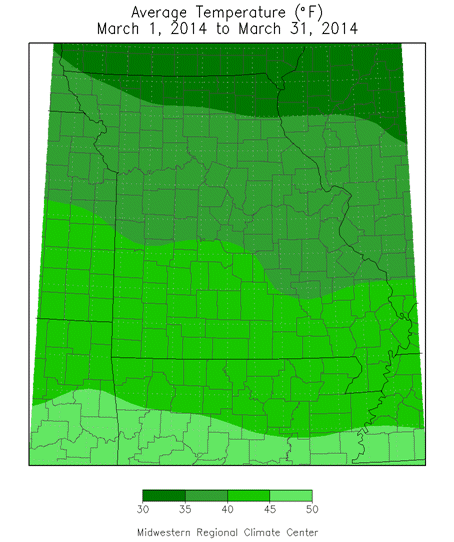 Average Temperature (F), March 1, 2014 to March 31, 2014