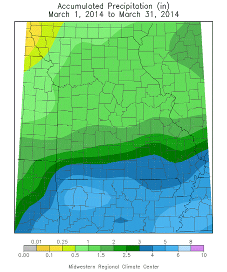 Accumulated Precipitation (in), March 1, 2014 to March 31, 2014