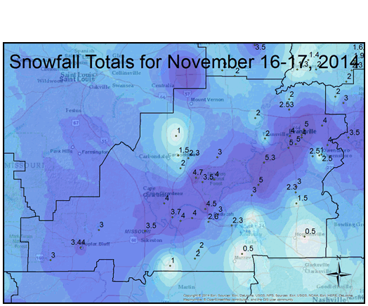Snowfall Totals for November 16-17, 2014