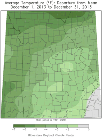 Average Temperature (°F) Departure from Mean: December 1, 2013 to December 31, 2013