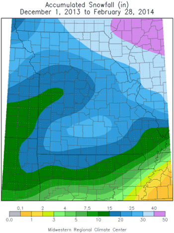 Accumulated Snowfall (in) December 1, 2013 - February 28, 2014