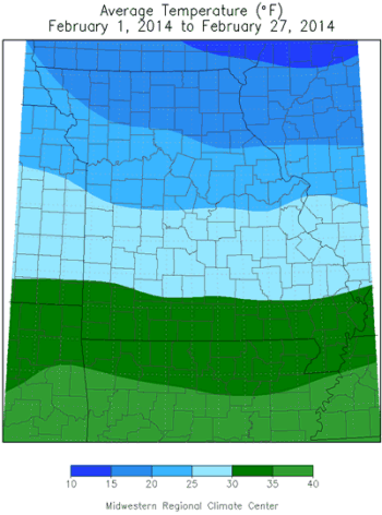 Average Temperature (°F): February 1, 2014 to February 28, 2014