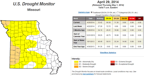 Missouri Drought Monitor map for April 29, 2014
