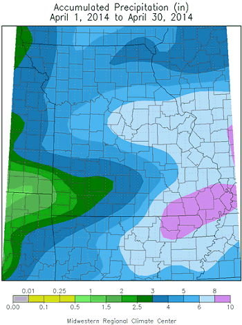 Accumulated Precipitation (in), April 1, 2014 to April 30, 2014