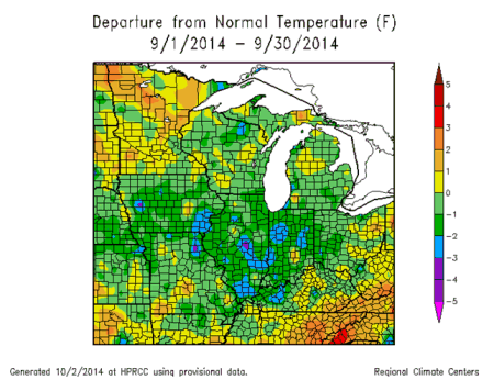 Departure from Normal Temperature (°F): 9/1/2014 - 9/30/2014