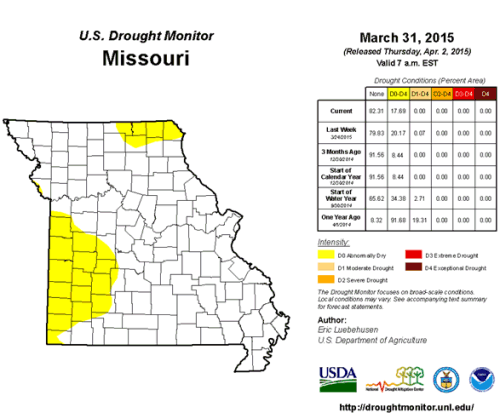 Missouri Drought Monitor map for March 31, 2015