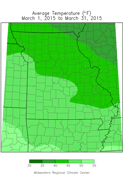 Average Temperature (°F): March 1, 2015 - March 31, 2015