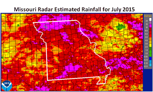 Missouri Radar Estimated Rainfall for July 2015