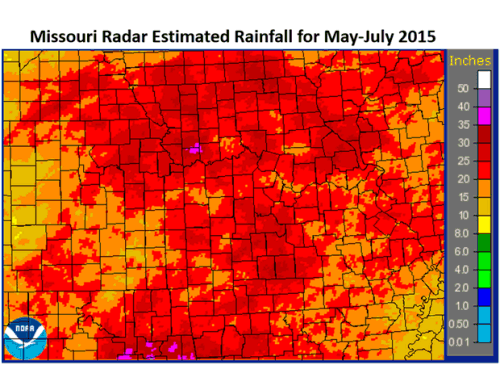 Missouri Radar Estimated Rainfall for May-July 2015