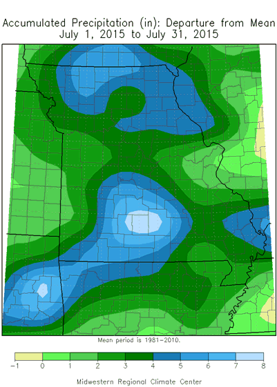 Accumulated Precipitation (in): Departure from Mean July 1, 2015 to July 31, 2015
