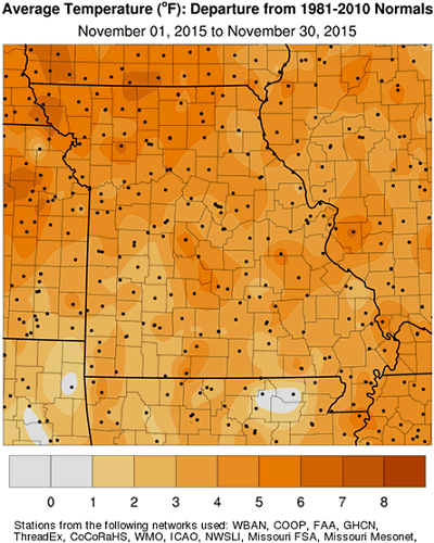 Average Temperature (F): Departure from 1981-2010 Normals November 1, 2015 to November 30, 2015