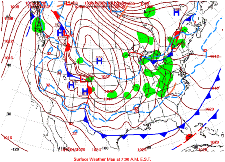 Surface Weather Map at 7:00 A.M. E.S.T.