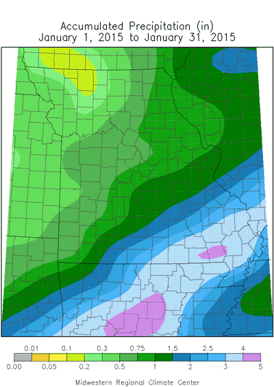 Accumulated Precipitation (in): January 1, 2015 - January 31, 2015