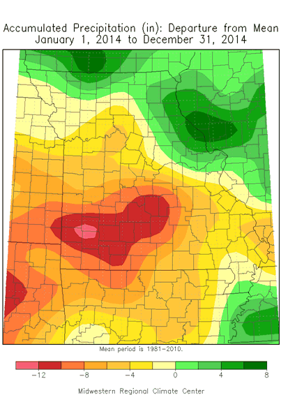 Accumulated Precipitation (in): Departure from Mean January 1, 2014 - December 31, 2014