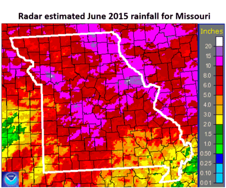 Radar Estimated June 2015 Rainfall for Missouri