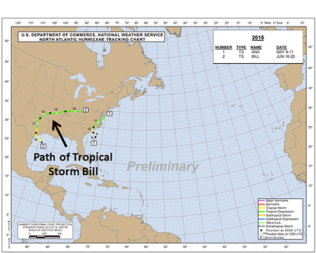 Path of Tropical Storm Bill