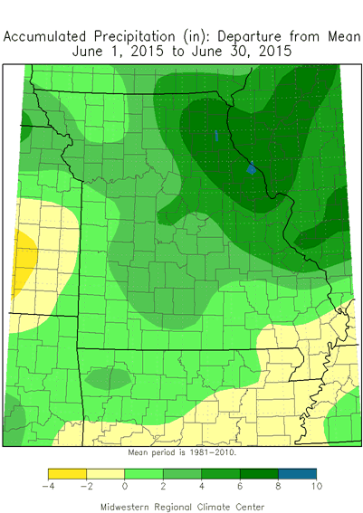 Accumulated Precipitation (in): Departure from Mean June 1, 2015 to June 30, 2015