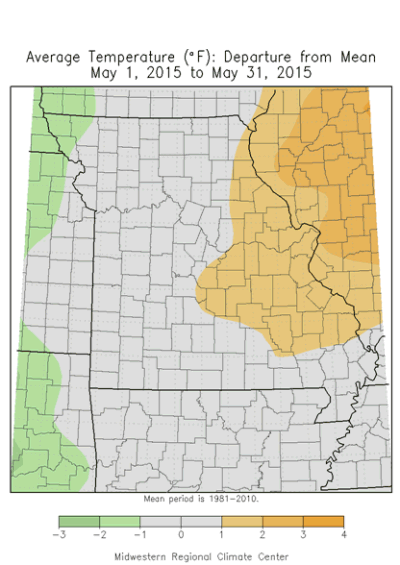 Average Temperature (°F): Departure From Mean, May 1, 2015 - May 31, 2015